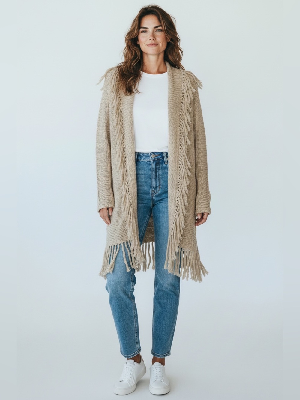 Boston Proper Fringe Open Front Cardigan EUC
